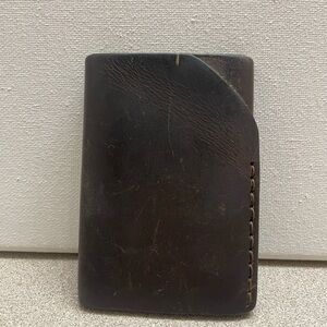 Ezra Arthur Card Holder Minimalist Leather Wallet Dark Brown Gently Used